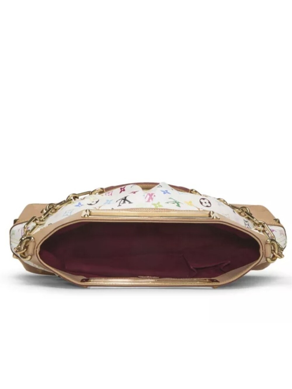 Louis Vuitton White Multicolor Monogram Canvas Shoulder Bag with Tan Leather - Picture 5 of 7